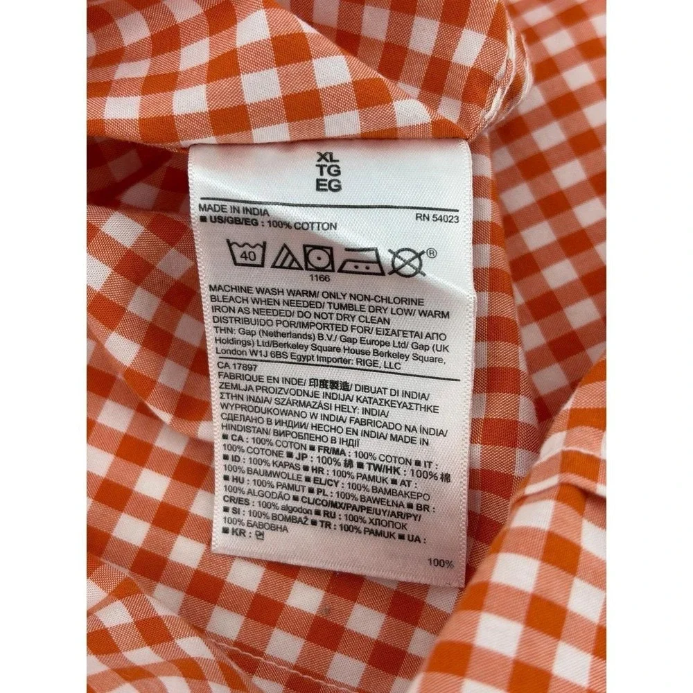 Banana Republic Orange Gingham Cotton Long Sleeve Button-Up Shirt, Men's Size XL